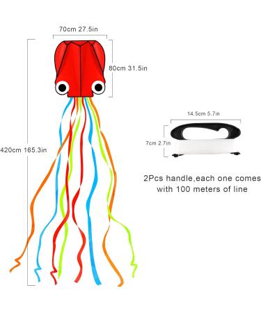 YSBER 2 Pack Large Octopus Kites - 3.8ftx2.3ft 3D Mollusc Octopus Kite with 157 Inch Colorful Tail - Easy Flyer Kite for Children and Adults - Outdoor Beach Park Kite in Red+Orange - Buy Online on SooperMarket.com