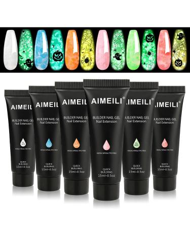AIMEILI Builder Nail Gel Kit 6 Colours 15ml Nail Extension Gel Polish Acrylic Gel Builder Nail Gel Kit UV LED Nail Enhancement Gel Gifts Set Nail Kit10 010