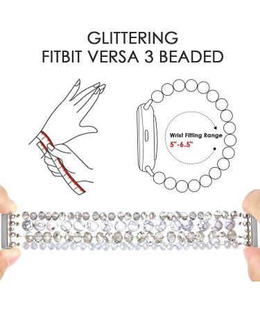 Women's Handmade Beaded Bracelet Band for Fitbit Versa 3/Sense - White/Grey - Buy Online on SooperMarket.com