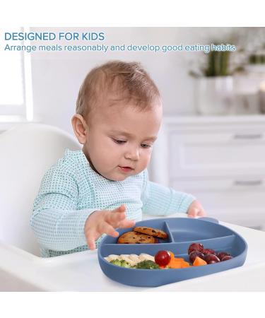 Happy T Baby Silicone Suction Plate with Lid | Toddler Self Feeding Plate | 3 Compartment Divided Dishes | Microwave & Dishwasher Safe | Non-Slip | Unbreakable | Blue - Buy Online on SooperMarket.com
