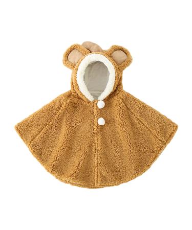 ITODA Toddler Winter Fleece Coat Poncho Cape Cute Hooded Cloak Coat Winter Warm Outwear Jacket Pattern Hoodies Girls Boys (0-3 Years) 24 Months Khaki