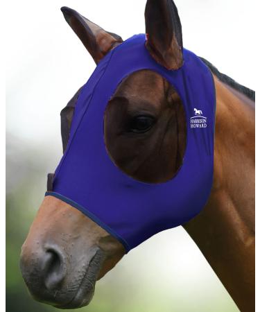 Harrison Howard fly mask for horses super comfortable elastic fly mask with ear protection and UV protection Marineblau L full size Full (Large) Marineblau