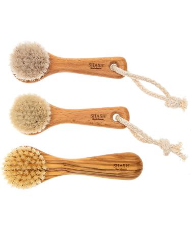 SHASH Exfoliating Face Brush - Made in Germany | Deep Intense Boar Bristle | Gently Exfoliates Skin for Glowing Complexion | Eco-Sourced Beech Wood - Buy Online on SooperMarket.com