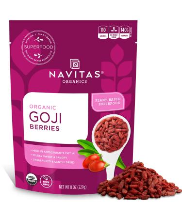 Navitas Organics Goji Berries, 8 oz. Bag, 8 Servings  Organic, Non-GMO, Sun-Dried, Sulfite-Free Goji Berries 8 Ounce (Pack of 1)