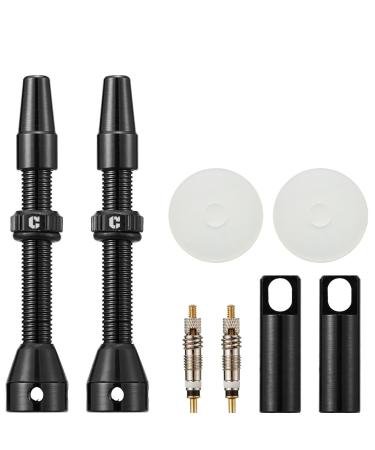 corki Cycles Tubeless Presta Valve Stem 40 44 55 mm with 2PCS Valve Core and 2PCS Remover Tool (Black Red Gold Rainbow) Black 55mm/2.17 inch