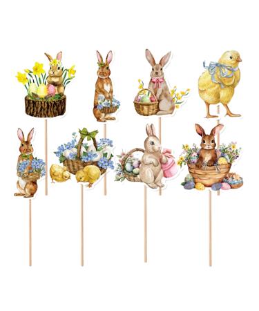 awakentti 8PCS Peter Rabbit Cupcake Decoration Room Ornaments Cake Picks with Clear Printing Easter Cupcake Toppers for Photo Wall Photo Booth Background Candy Box