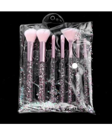 WLLHYF 7 Pack Makeup Brush Set Stylish Glitter Cosmetics Brushes Kit Professional Blending Brush with Crystal Sequins Handle for Eye Shadow Eyeliner Foundation Powder Concealer Blush Lip Women (Pink) - Buy Online on SooperMarket.com
