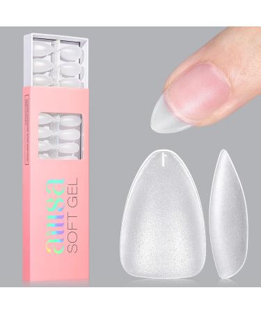 AILLSA Short Almond Nail Tips - 240 PCS Upgraded Matte Soft Gel Nail Tips No Filed Pre-shaped Full Cover Almond Nails Clear Acrylic False Gelly Nail Tips for Soak Off Nail Extensions 15 Sizes Ultra Short Almond 240PCS