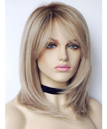 Sandy Bob Blonde Wig for White Women - Medium Length Synthetic Wig with Dark Roots - Buy Online on SooperMarket.com