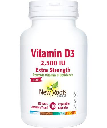 New Roots Herbal - Vitamin D3 2500 IU Extra Strength 180 Capsules - Helps to Prevent Vitamin D Deficiency - Helps in the Development and Maintenance of Bones and Teeth - Support Immune Function