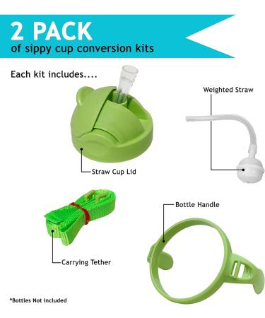3-in-1 Weighted Straw Sippy Cup Conversion Kit for Comotomo Bottles | 2 Pack Green | Compatible with 5 & 8 oz Bottles | Versatile Extended Use | Comotomo Straw Cup Converter - Buy Online on SooperMarket.com