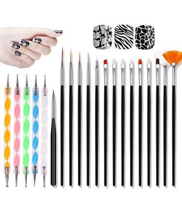 HanyoSheng acrylic brush for nails nail brush for gel nail brush nail art brush nail art design painting Detailing brush & dotting tool kit set 15 brush + 5 dotting pen nail art brush