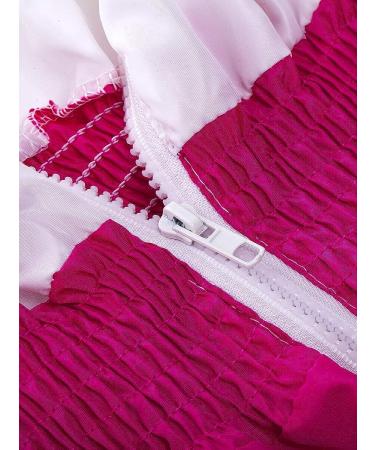VOIKERDR Women Colorblock One Piece Outfit Set - High Waist Pants & Long Sleeve Zipper Front Jumpsuit - XX-Large, Pink - Buy Online on SooperMarket.com