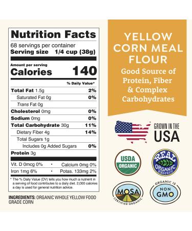 Organic Yellow Cornmeal 5lb by Doudlah Farms - Vegan, Non-GMO, USA Grown | Ideal for Cornbread, Muffins, Pancakes | Regeneratively Farmed | 5lb Pack - Buy Online on SooperMarket.com