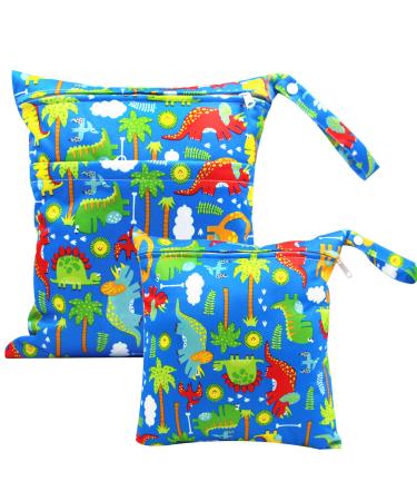 FenFang Wet Bag 2 PCS Wet Dry Bags for Cloth Diapers Nappy Daycare Organiser Storage Bags Waterproof Washable Reusable Zipper Bag (Blue)