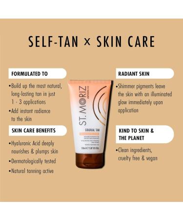 St. Moriz Advanced Illuminating Gradual Tanning Lotion | Hydrating Gradual Tan Moisturiser with Hyaluronic Acid & Shimmer Radiance Pigments | Builds up a Natural Glow in 1 to 3 Applications | 150ml - Buy Online on SooperMarket.com