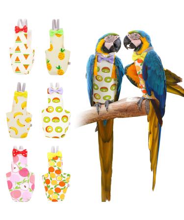 6 Pieces Bird Diaper Washable Parrot Diapers Reusable Bird Flight Suit Diaper Waterproof Inner Layer Protective Parrot Nappy Clothes for Parakeet Parrot Mini Macaw Budgie Canary Fruit Style (Small)