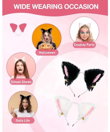 zalati Fox Ears Headband Plush Handmade Hairband Cute Style with Bowknot & Small Bells for Halloween Christmas Cosplay Party Costume Party Decor - White - Buy Online on SooperMarket.com