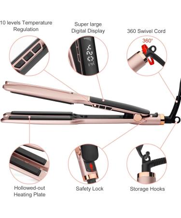 Professional Rose Gold Ceramic Hair Straightener - 4x9mm Plates Digital Temperature Control for Long Thick Hair - International Shipping Available - Buy Online on SooperMarket.com