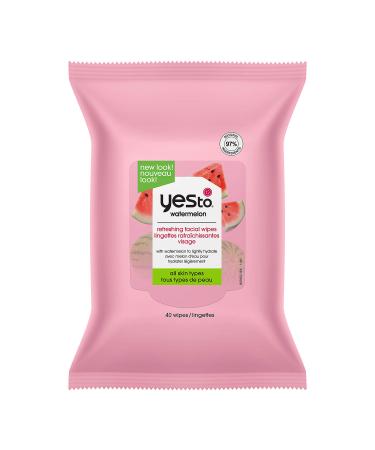 Yes To Face Wipes for Women and Men  Refreshing Facial Cleansing Wipes for use as a Make Up Remover  Cleaning  Soothing  Watermelon (Pack of 1) 40 Count (1 Pack) 40 Count (Pack of 1)