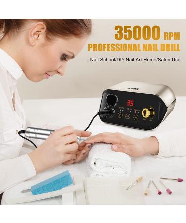 JUEMEL Professional Nail Drill Machine 35000rpm with Foot Pedal, Forward/Reverse Rotation, 125pcs Nail Drill Bits - Electric File for Gel Nails, Acrylic Manicure Pedicure Tool Kit, High-Speed Polishing & Shaping - Wall Plug Included - Buy Online on SooperMarket.com