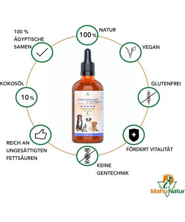 MAHU Natur Black Cumin Oil for Dogs - 100ml Unfiltered with 10% Coconut Oil | Sustainable Glass Bottle & Pipette - Optimal Health Booster - Buy Online on SooperMarket.com