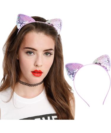Sequin Cat Ears Headbands and Bunny Ear Headbands Shiny Hairbands Glittery Hair Hoops Hair Accessories for Easter Daily Wearing Party Decoration and Cosplay Accessories (Pink) - Buy Online on SooperMarket.com