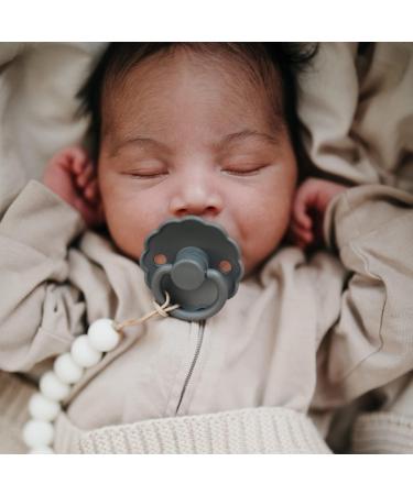 FRIGG Daisy Natural Rubber Baby Pacifier 2-Pack | BPA-Free | Made in Denmark | Graphite/Peach Bronze 0-6 Months - Buy Online on SooperMarket.com