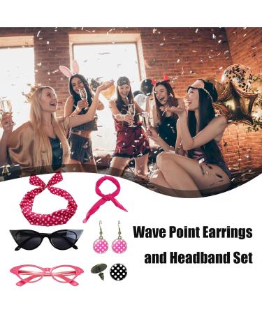 50s Accessories for Women | Headband Drop Earrings Set for 1950s Outfits Print Dangle Earrings with Vintage Hair Bands Chiffon Scarf Cat Eye Glasses Hot Pink One Size - Buy Online on SooperMarket.com