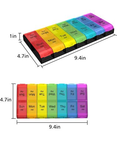 Extra Large Pill Organizer 2 Times a Day Weekly XL AM PM Pill Case 7 Day Pill Box Twice a Day Oversized Daily Medicine Organizer for Vitamins Big Pill Container Medication Dispenser(Black&Rainbow) - Buy Online on SooperMarket.com