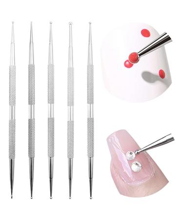 5 Pack Nail Dotting Pen Stainless Steel Double-ended Painting Nail Dotting Pens DIY Nail Decorations Manicure Tools for Home Beauty Nail Salon