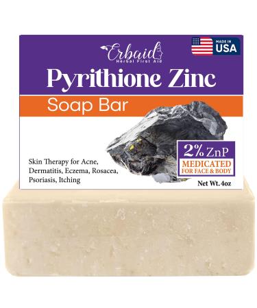 Pyrithione Zinc Soap Bar for Face & Body 4oz | 2% ZnP Bar Soap Skin Repair Cleanser for Acne Rosacea Eczema Dermatitis Psoriasis Itching | Cleansing Calming Zinc Facial Wash Made in USA