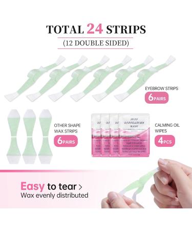 Facial Wax Strips Kit - 24 Strips for Eyebrow Shaping & Hair Removal at Home | Ideal for Sensitive Skin - Includes 4 Calming Oil Wipes - Buy Online on SooperMarket.com