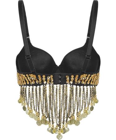 YOOJOO Women Tribal Sequin Belly Dance Bra Top with Beaded Fringe - Black - Buy Online on SooperMarket.com