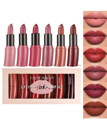 KIMIEYE 6Pcs Matte Lipstick Gift Pack Set Long Lasting Moisturizing and Waterproof Crayon Lipstick Smooth Texture Matte Finish Up to 24 Hours Wear 0.74oz (SET A)