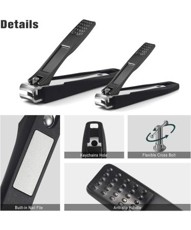 FERYES Nail Clippers Set - Stainless Steel Clippers with Catcher, 2 PCS for Fingernails and Toenails - Includes Black Metal Case - Buy Online on SooperMarket.com