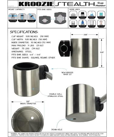 Kroozie Stealth Bike Cup Holder - Stainless Steel - Ultimate Handlebar Accessory for Bikes, E-Bikes & Scooters - Buy Online on SooperMarket.com