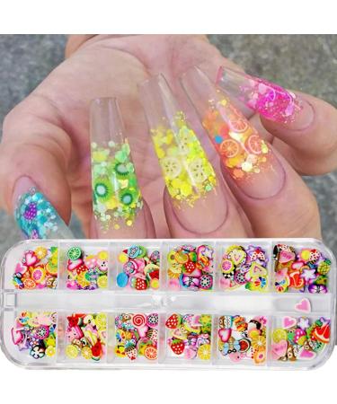 3D Fruit Nail Art Slices - 12 Grids Glitters for Summer Designs - Banana Lemon Strawberry Cherry Watermelon - DIY Manicure Supplies - Buy Online on SooperMarket.com