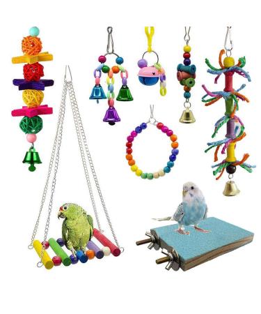 Bebester Bird Chewing Toys 8Pieces Bird Parrot Toys Bird Hanging Bell Toy Hanging Colorful Swing Chewing Toy Bells Ladder Swing for Small Parrots Macaws Parakeets Conures Cockatiels Love Birds