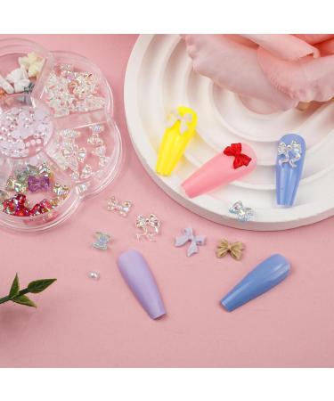 3D Bow Nail Decorations 5 Styles Mini Bow Charms with Cute Rhinestones Bear and Pearl Stones Colorful Matte & Aurora Bow-Knot Charm for Nail Design Jewelry DIY Project - Buy Online on SooperMarket.com