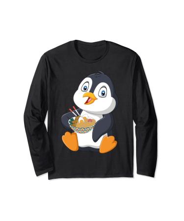 Penguin eating a Japanese Ramen noodle soup Long Sleeve T-Shirt