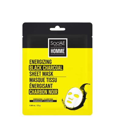 Soo AE Homme Energizing Black Charcoal Sheet Mask - 8 Count | Men's Skincare Pore Tightening & Moisturizing Facial Masks - Buy Online on SooperMarket.com