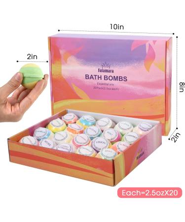 Fafamara Bath Bombs Gift Set - 20 Organic Handcrafted Essential Oil Fizzy Balls for Relaxation and Stress Relief - Ideal Birthday Gift for Her/Him - Buy Online on SooperMarket.com