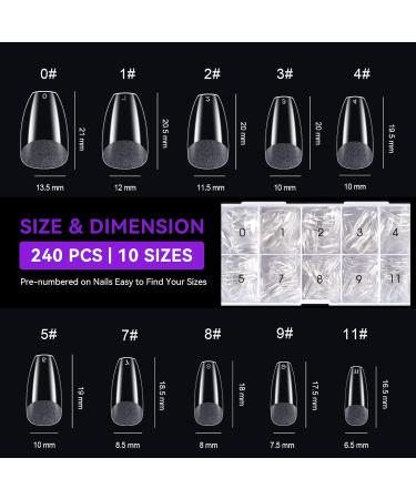 Gelike EC Short Coffin Nail Tips - 240PCS | Soft Gel Full Cover Nail Extensions | Pre Etched Clear False Nails | Press On Nails | 10 Sizes - PMMA Resin - Buy Online on SooperMarket.com