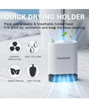 Fowooyeen Silicone Toilet Brush with Stainless Steel Handle - White Toilet Cleaning Brush Set with Ventilated Holder - 1 Pack - Buy Online on SooperMarket.com