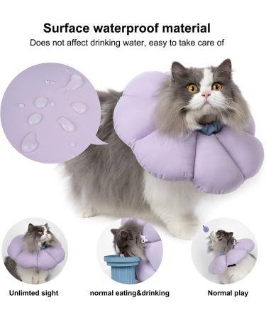 HiDREAM Cat Cone Collar | Cute & Waterproof Elizabethan E-Collar for Cats | Anti-Bite & Lick Wound Healing Collar | Safety Cat Recovery Collar | Medium - Purple - Buy Online on SooperMarket.com