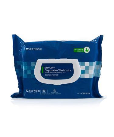 McKesson StayDry Disposable Wipes or Washcloths for Adults with Aloe, Incontinence, Alcohol-Free, Not-Flushable, 50 Wipes, 1 Pack 50 Count (Pack of 1)