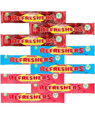 Chew Bars Bundle With Swizzels Refreshers Original Lemon Flavour 18g x3 Swizzels Refreshers Strawberry Flavour 18g x3 & Swizzels Refreshers Cherry Cola Flavour 18g x3 (9 Pack)