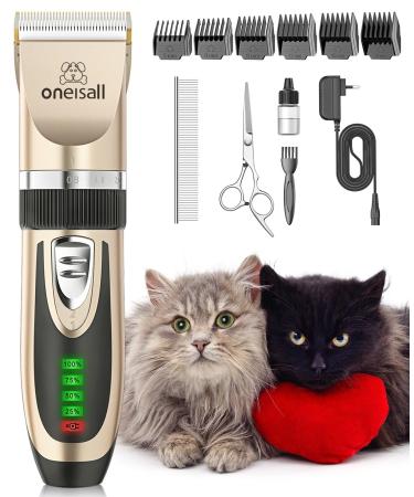 oneisall Cat Grooming Clippers for Matted Fur 2-Speed Cordless Low Noise Pet Hair Clipper Trimmer for Dogs Cats Animals (Gold)