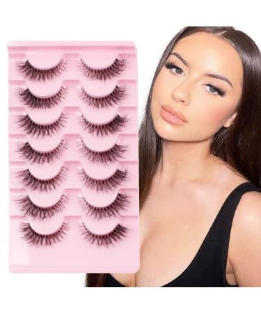 Glowing Win Cat Eye Lashes Natural Look False Eyelashes 7 Pairs Faux Mink Fluffy Lashes with Clear Band Wispy Fake Lashes Reusable Handmade Soft Strip Lashes M50